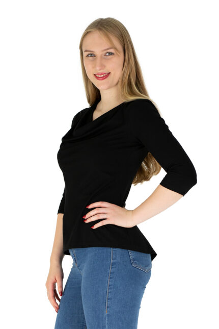 Fair Fashion, elegantes Wasserfallshirt Dreiviertelarm in Schwarz